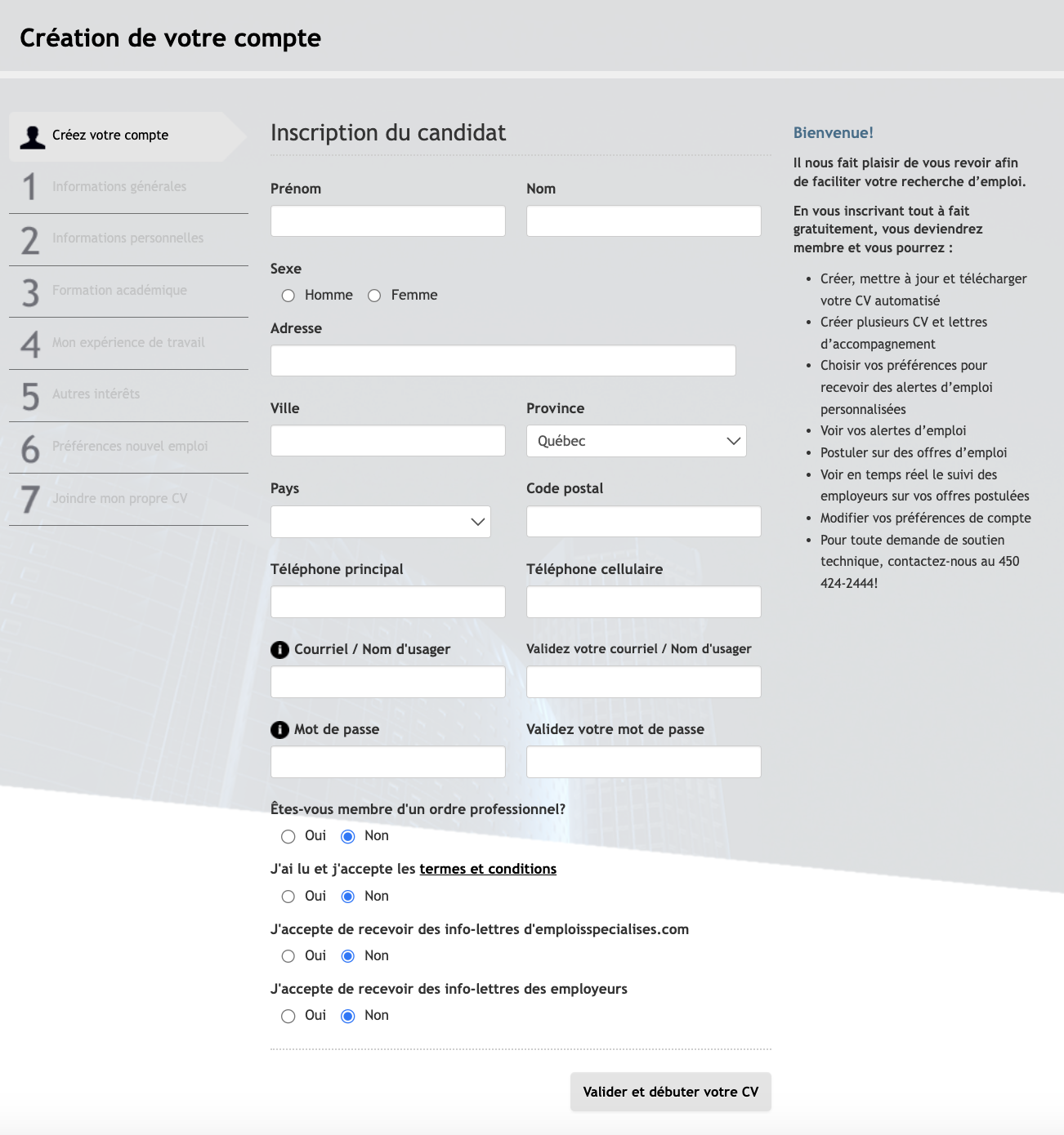 Remplissez votre CV automatisé sur emploisenadministration.com!